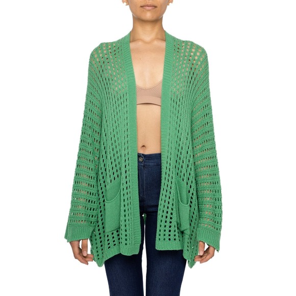 Women's Green Crochet Cardigan Size S Star Knit Soft Cozy Oversized Emerald - Picture 1 of 2